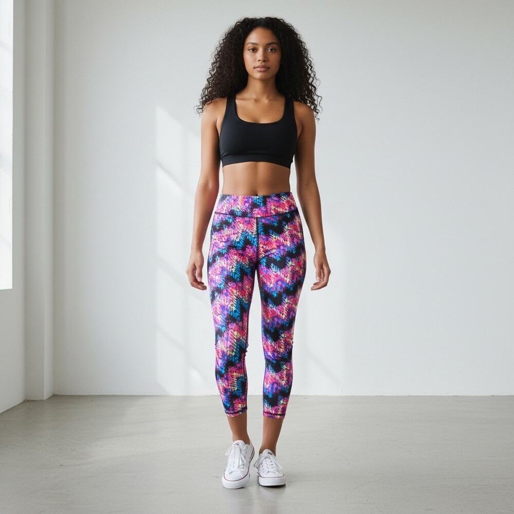 Fila Women's Neon Rainbow Zig Zag Pattern Athletic Leggings Size Small